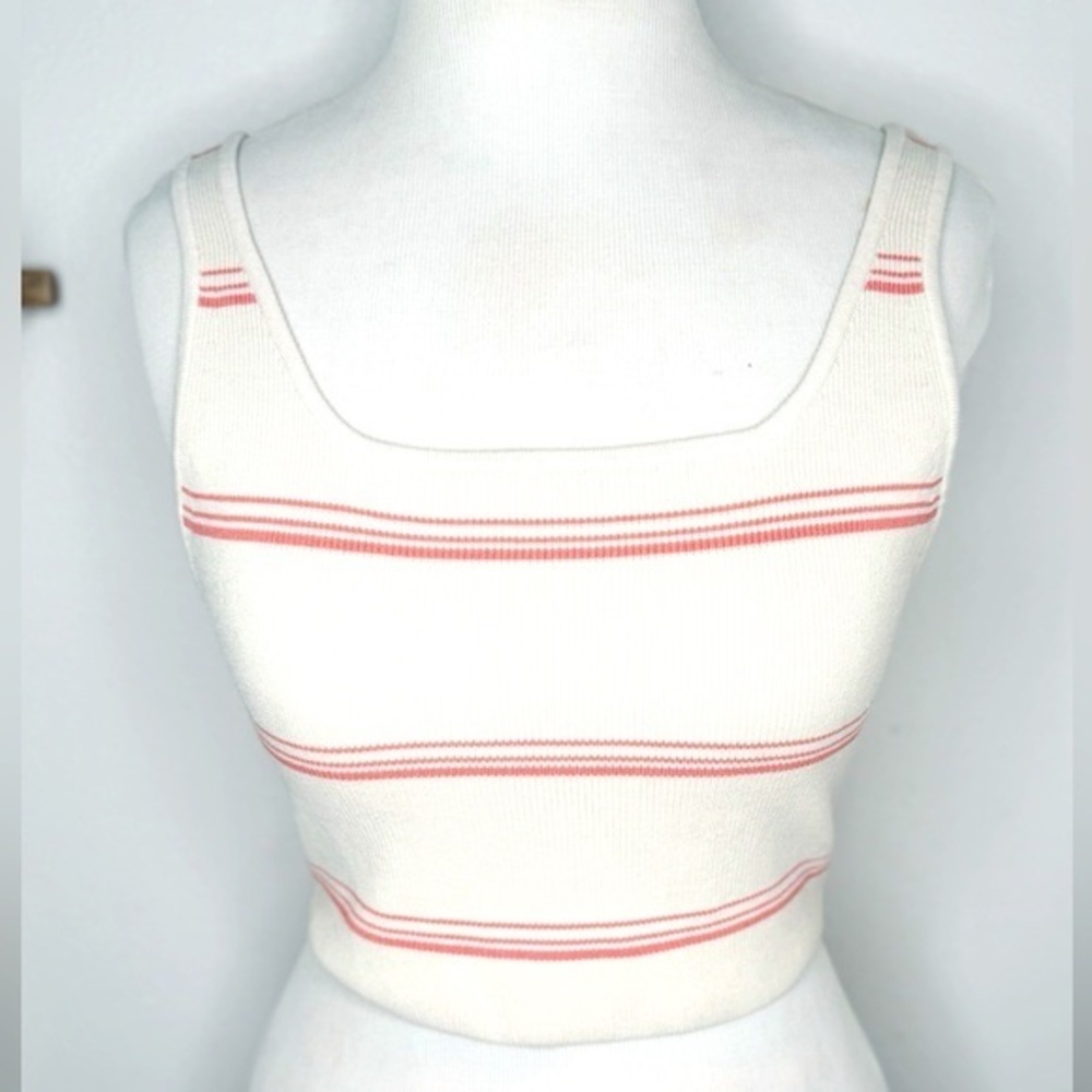 Aritzia Cream Crop Tank with Pink Stripes